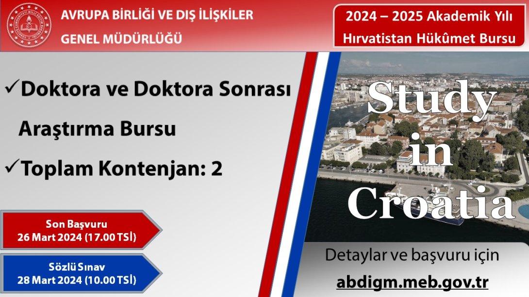 Hırvatistan Hükûmet Bursu (2024-2025)