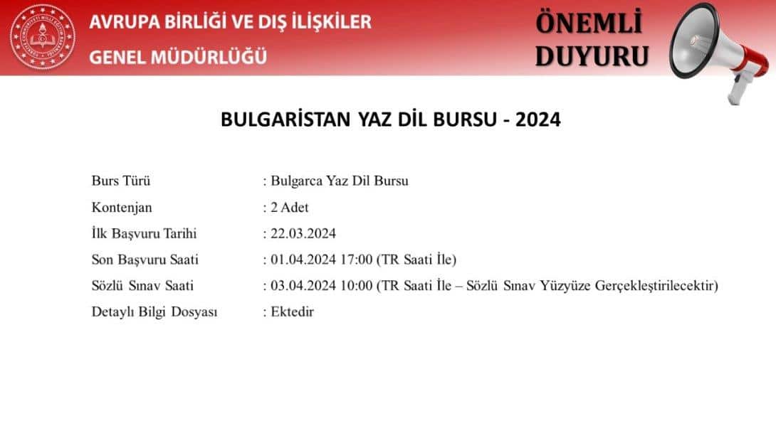 Bulgaristan Yaz Dil Bursu (2024) 