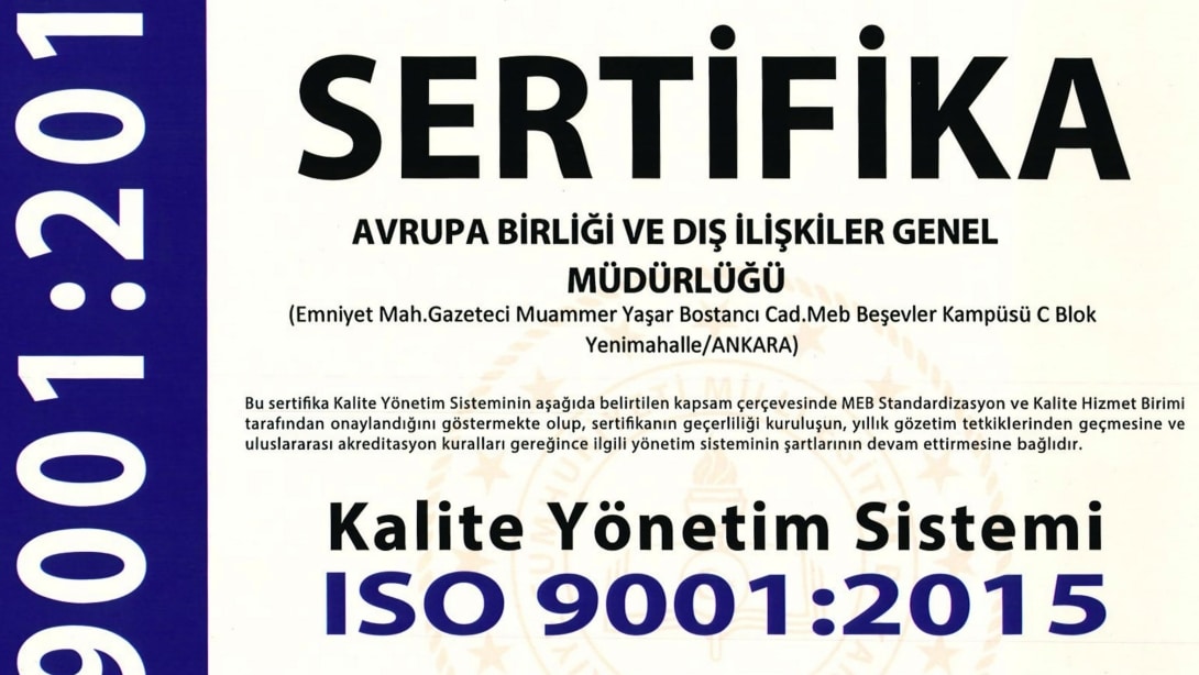 GENEL MÜDÜRLÜĞÜMÜZ TS EN ISO 9001:2015 KALİTE YÖNETİM SİSTEMİ BELGESİNİ ALMAYA HAK KAZANDI