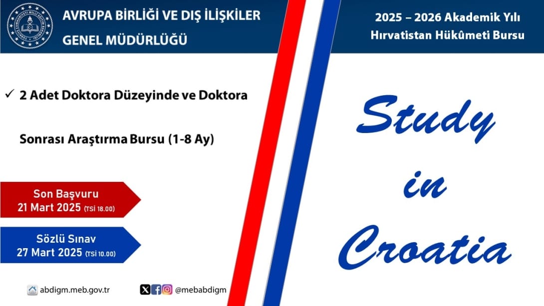 Hırvatistan Hükûmet Bursu 2025-2026