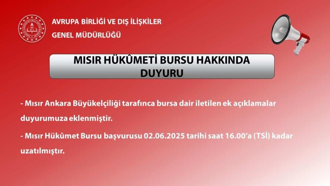 2025-2026 Mısır Hükûmeti Bursu Hakkında Duyuru